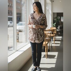 🌺🌺Brown and cream light weight blouse Cover Up JASPER CONRAN